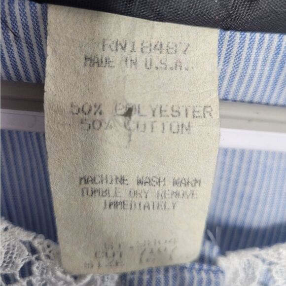 VINTAGE 80s sleeveless pinstripe‎ drop waist lace collar midi dress volup 1X - Picture 8 of 11